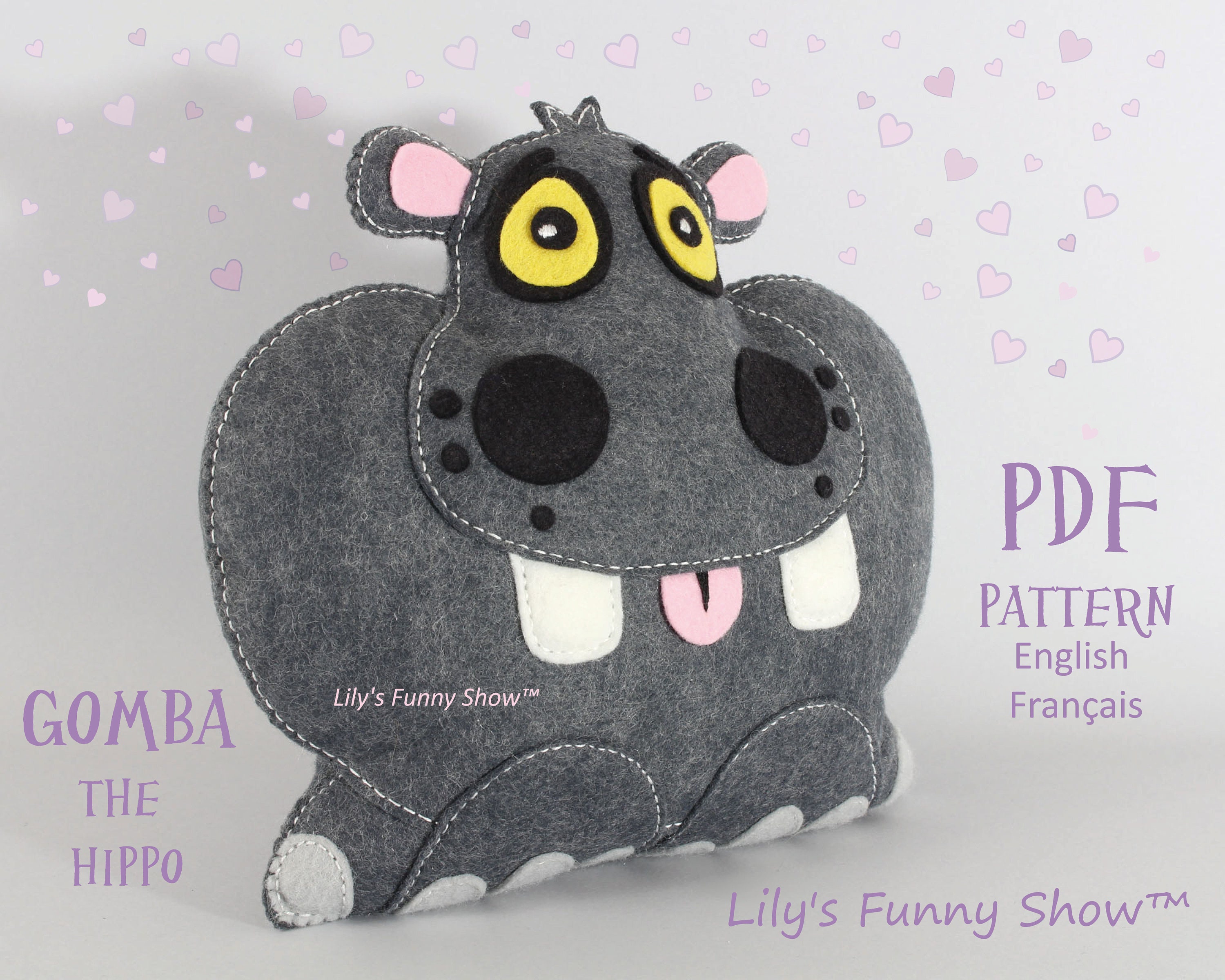 Felt Hippopotamus Sewing Pattern Plush Felt PDF Instant Etsy