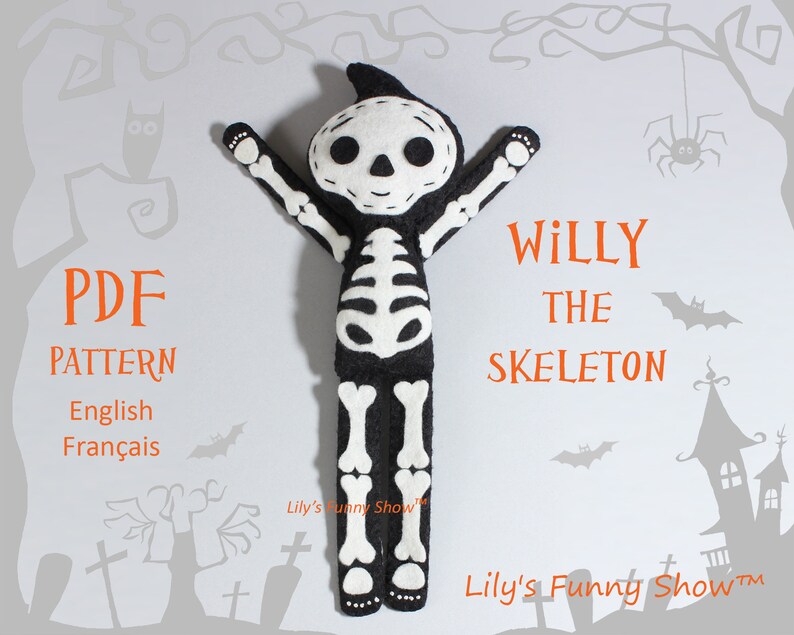 Felt skeleton Skeleton plush Halloween felt pattern PDF Etsy
