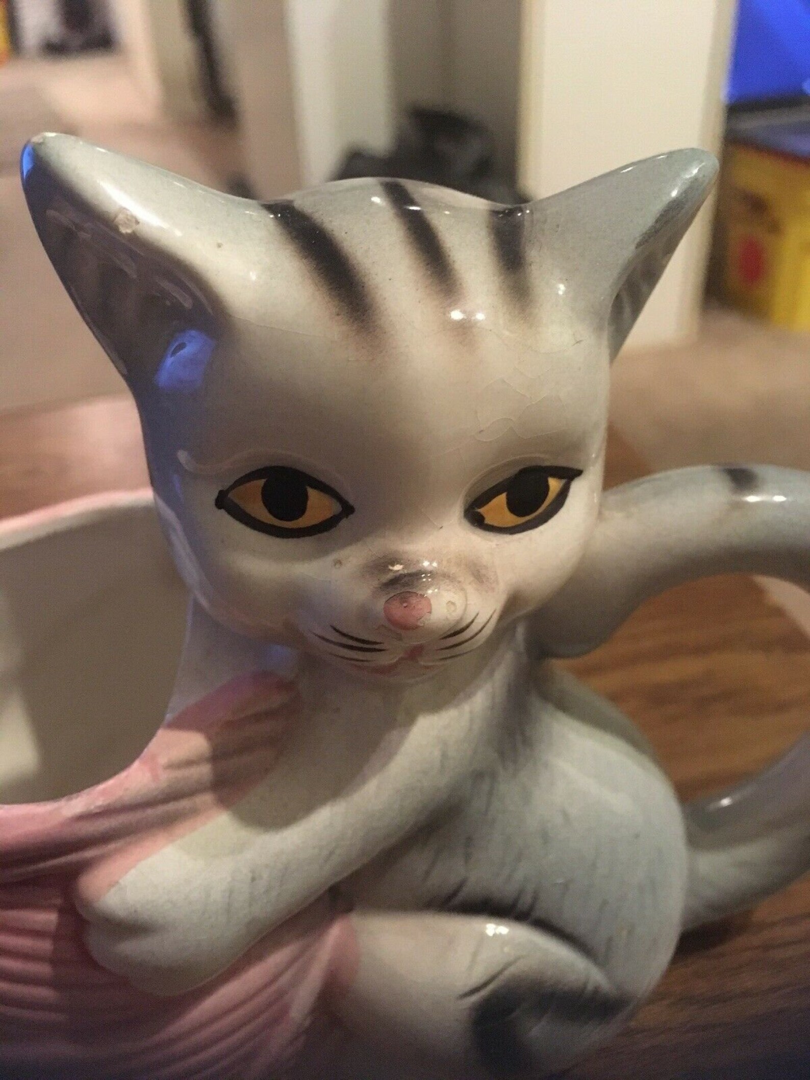 Vintage Ceramic Pottery Tabby Kitty Cat and Ball of Yarn Etsy