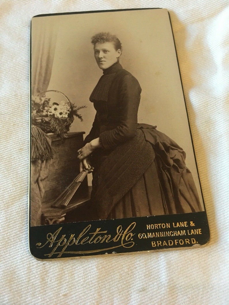 Woman with flower basket 1800s Cabinet Card Photo Appleton Bradford