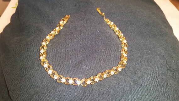 Vintage Faux Gold Bracelet w/Faux Diamonds costum… - image 1