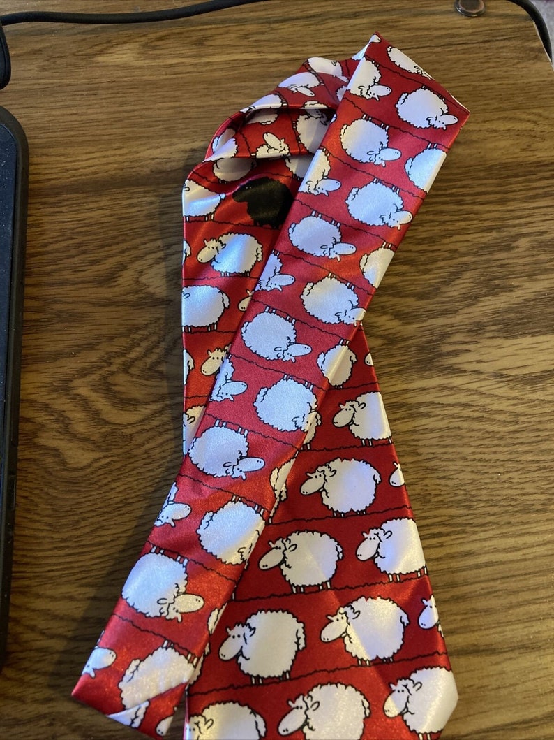 Vintage Pazksden Tie Hand Made Silk Novelty Black Sheep Sheep Pattern