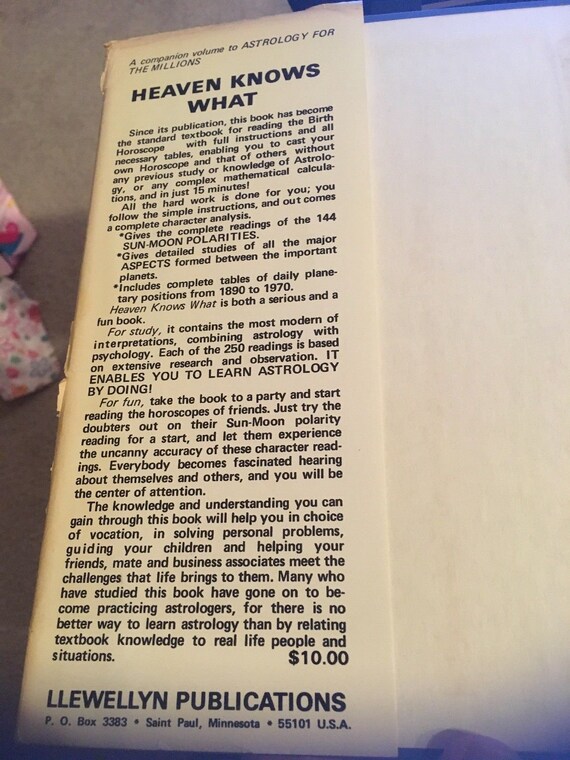 Heaven Knows What Grant Lewi 1970 Hc Dj Astrology Book Llewellyn Pub - 
