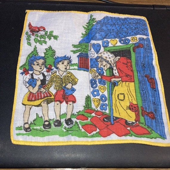Vintage Cotton Handkerchief, Hansel and Gretel 8"… - image 2