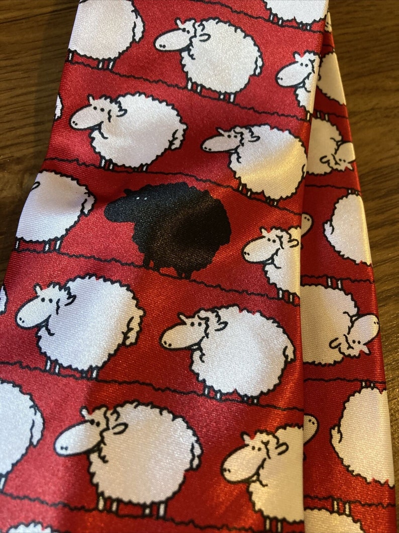 Vintage Pazksden Tie Hand Made Silk Novelty Black Sheep Sheep Pattern