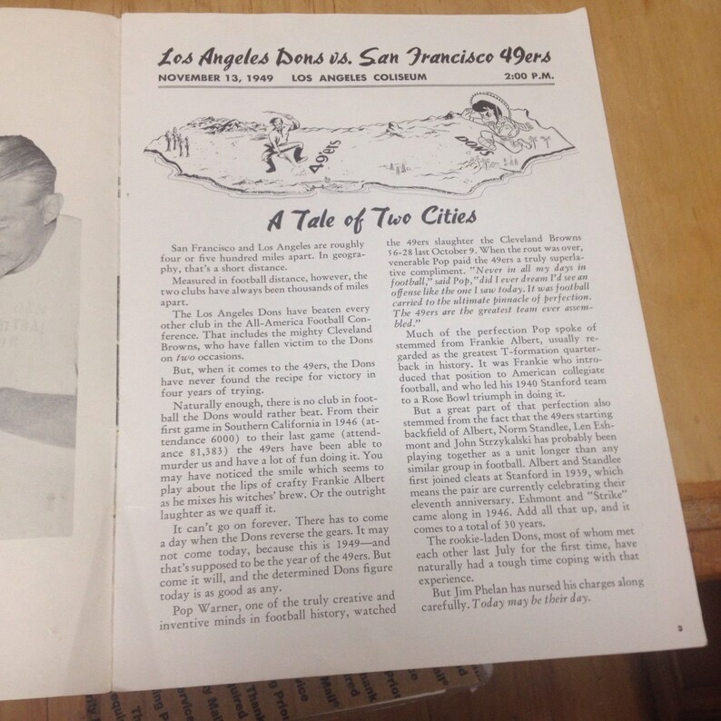 Los Angeles Dons vs.San Francisco 49ers Football Program,Nov 13 1949
