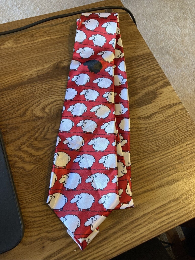 Vintage Pazksden Tie Hand Made Silk Novelty Black Sheep Sheep Pattern