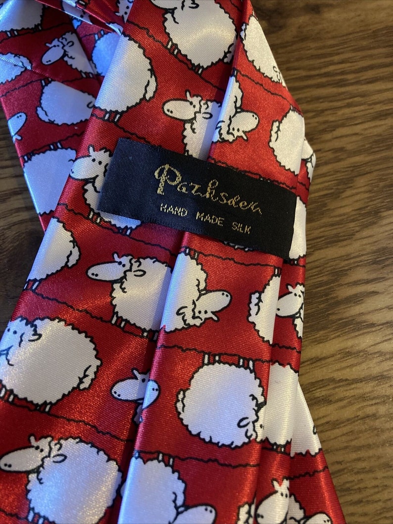 Vintage Pazksden Tie Hand Made Silk Novelty Black Sheep Sheep Pattern