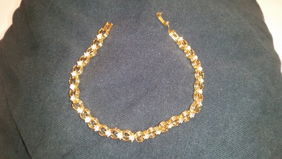 Vintage Faux Gold Bracelet w/Faux Diamonds costum… - image 2