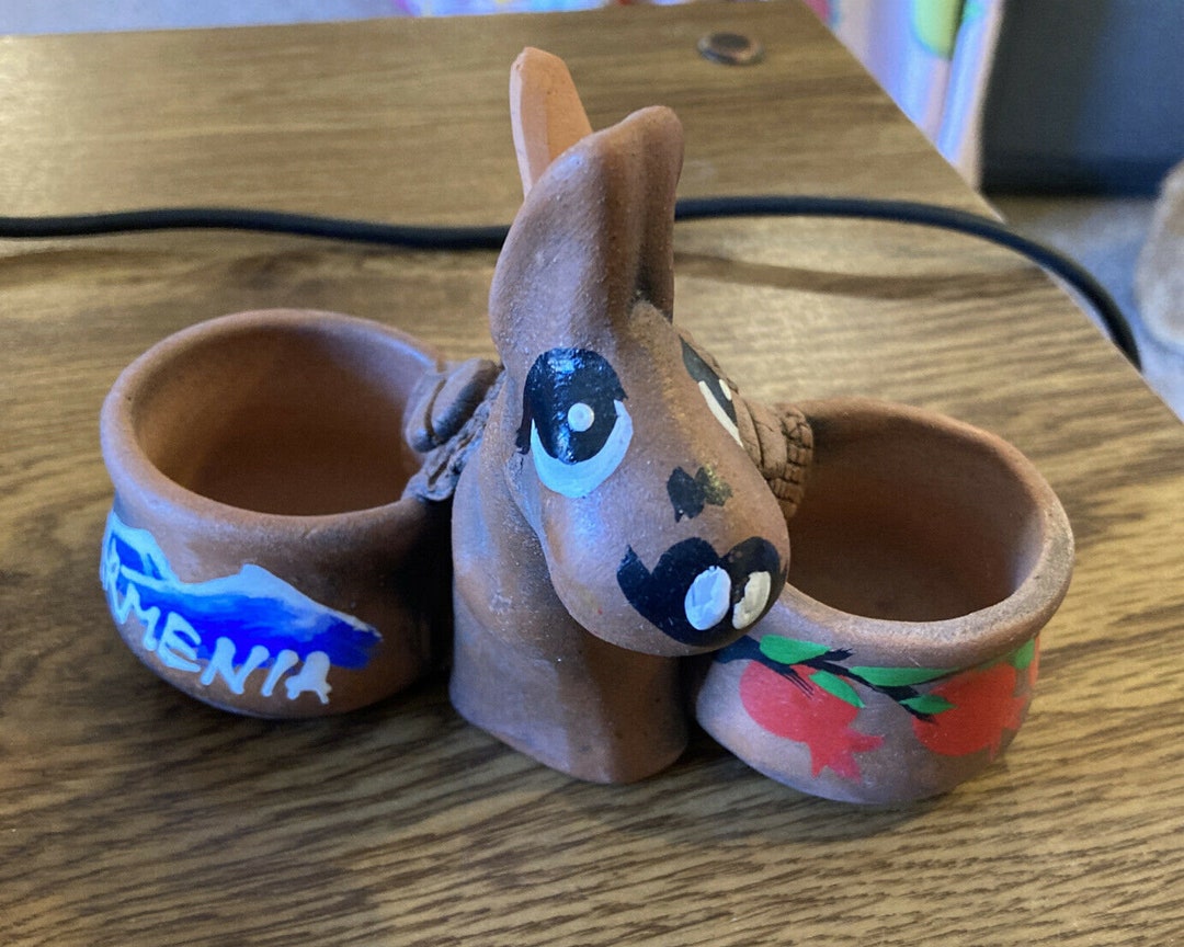 Vintage Ceramic Clay Donkey Relish Dish With Spoons Souvenir Etsy