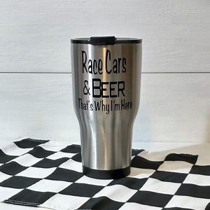 Race Cars & Beer 30oz Insulated Tumbler - Racing Fan Gift