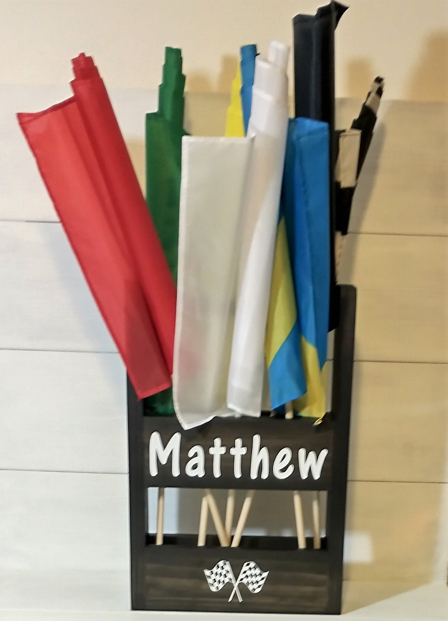 Racing Flags . Sports Gift . Set of 7 Flags With Display . Nascar ...