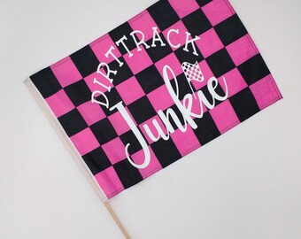 Dirt track Junkie Racing Flag . Checkered Flag . Autograph Flag . Racetrack .Sports Gift