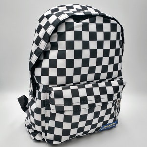 Checkered Backpack: Black and White Racing Flag Design