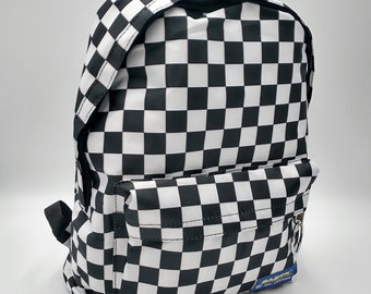 Racing . Checkered Backpack . Black and White Checkered Backpack . Checkered Flag Bag