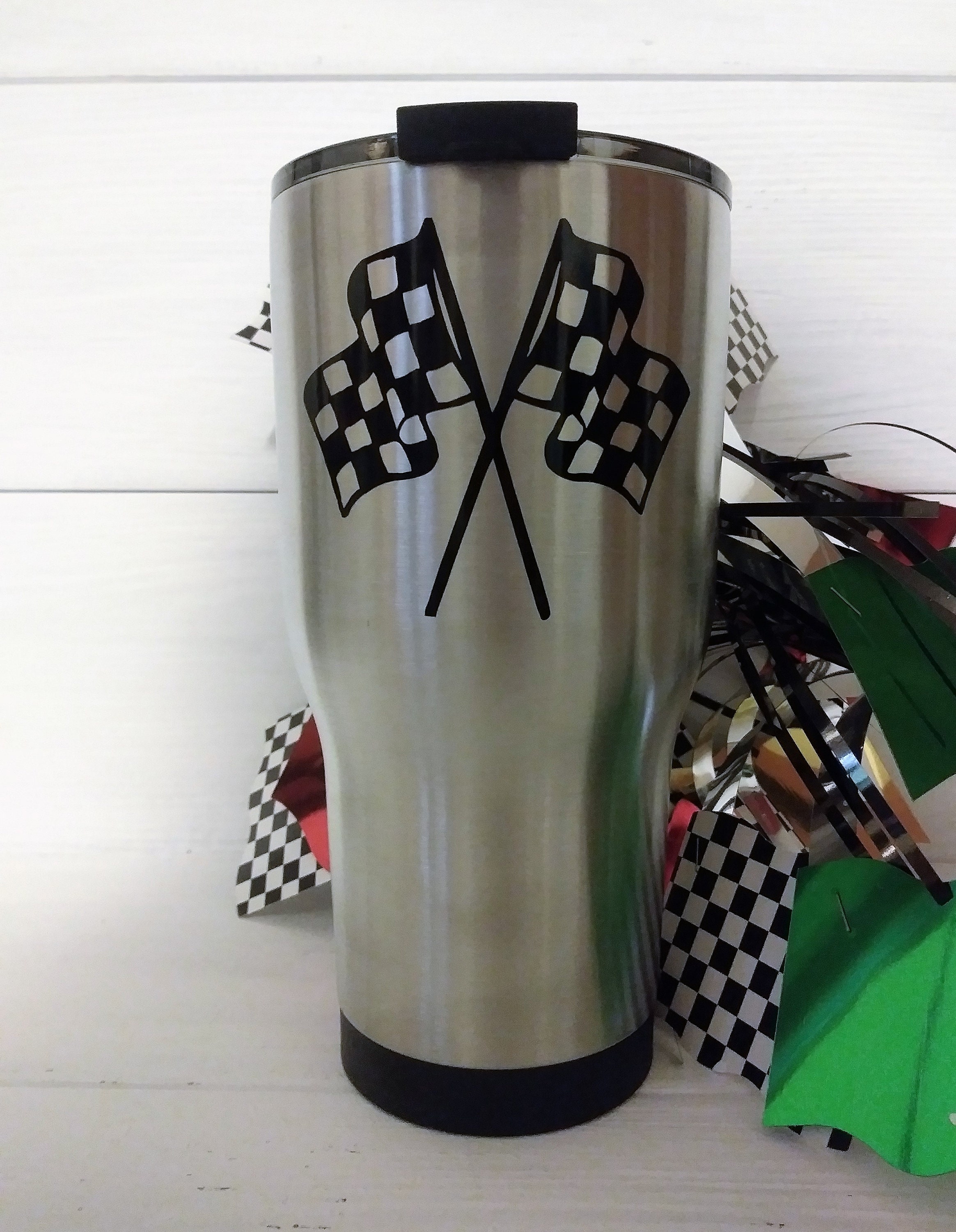 Gift For Him Checkered Flags Insulated Tumbler Travel Mug Coffee Cup Motorsports Themed Gifts Rtic 30 Oz Mug Fathers Day Gift