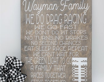 In This Family We Do Drag Racing . Drag Racing Signs,  Drag Racing Gift . Personalized Name Sign . Motorsports Themed Wood Signs