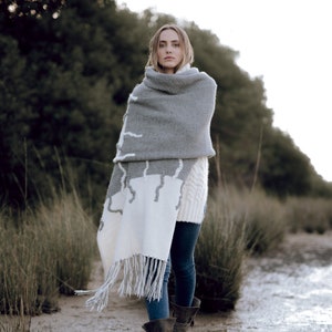 Extra long scarf, alpaca and wool blanket scarf, oversized scarf with fringes, merino ruana wrap image 1