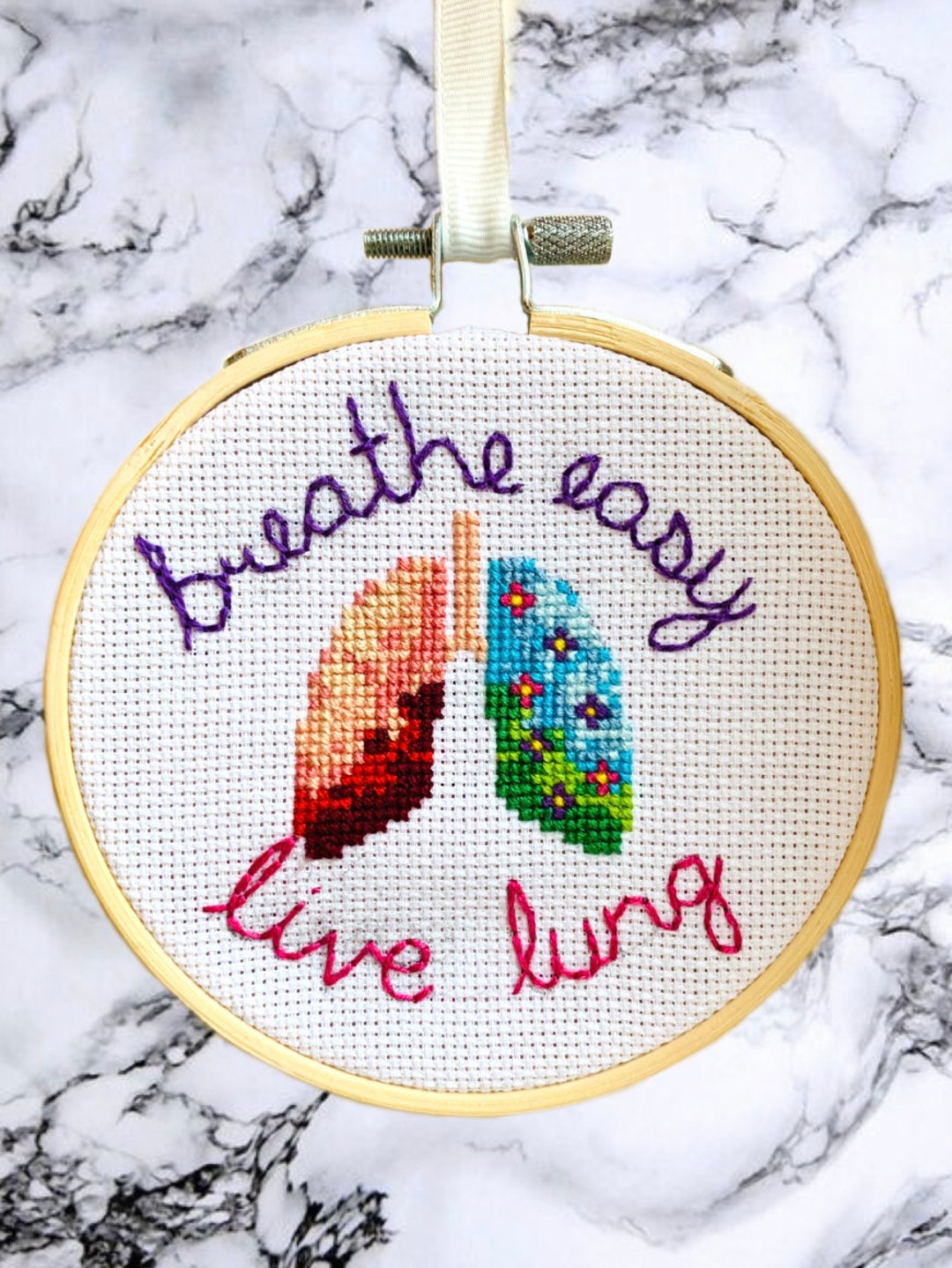 Floral Lung Cross Stitch Anatomy Decor Lung Craft Anatomy Etsy