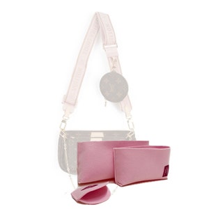 Luxury Inspired, Multi Pochette Cross-Body with Pink Strap (Pink