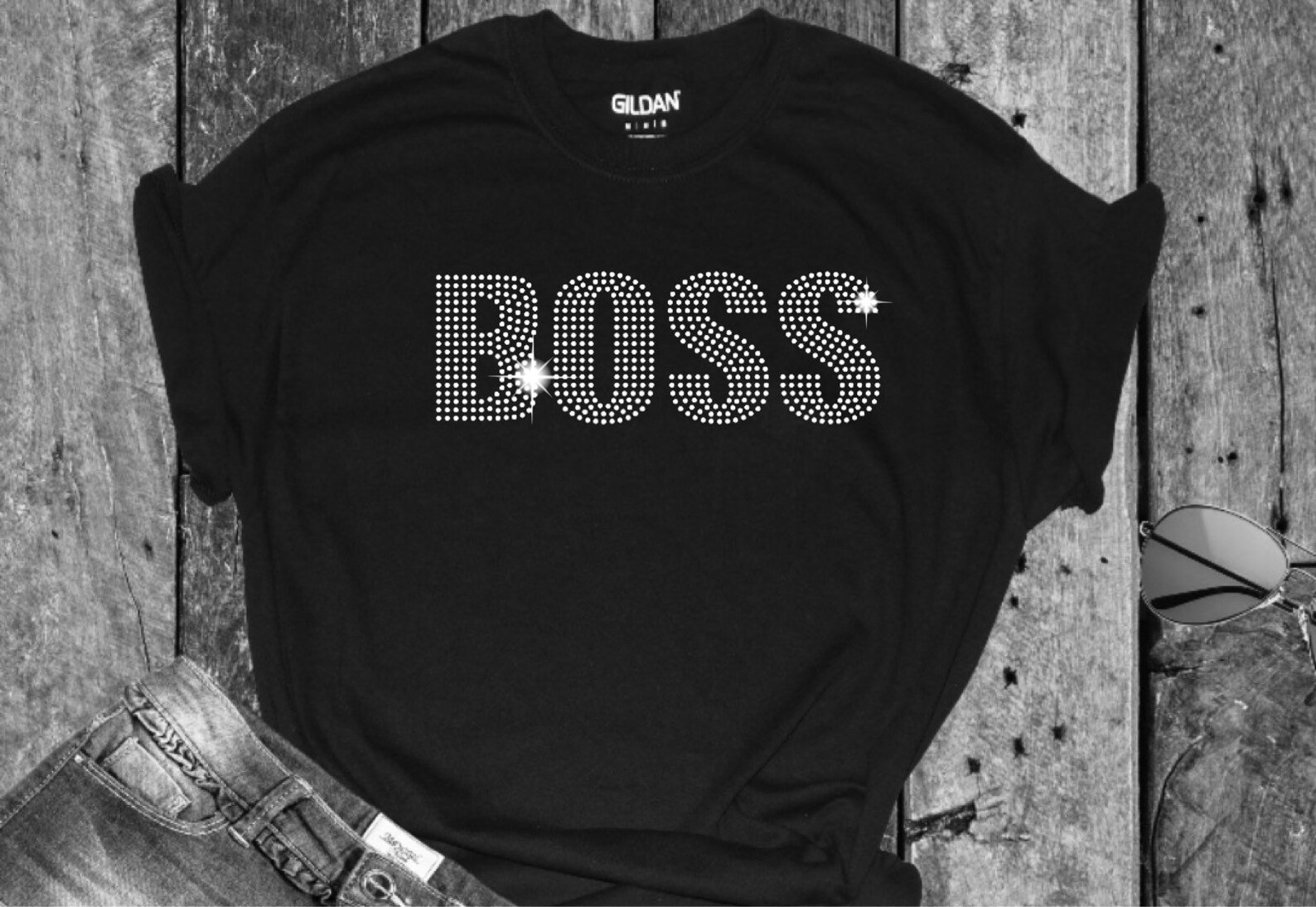 Bling Boss Tee, Boss Shirt, Boss Tshirt, Rhinestone Boss Tee Etsy