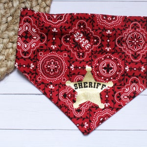 Cowboy Sheriff Dog Bandana, Dog Halloween Costume, Halloween Dog Bandana, Scrunchie Bandana, Slip On Dog Bandana, Gift for Dog Lovers