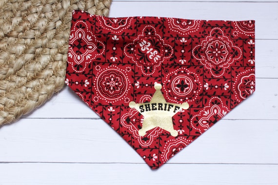 Cowboy Sheriff Dog Bandana, Dog Halloween Costume, Halloween Dog Bandana, Scrunchie Bandana, Slip On Dog Bandana, Gift for Dog Lovers