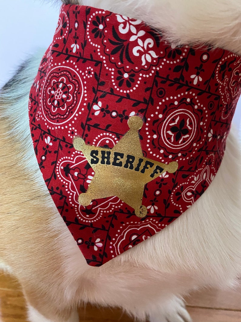 May include: Red bandana with a white and black paisley pattern and a gold star with the word "SHERIFF" on it.