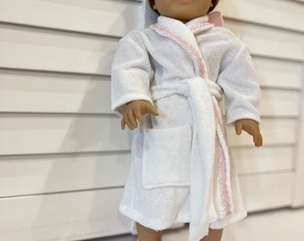 18 inch doll terrycloth white bathrobe with pink trim and pink ballerina slippers