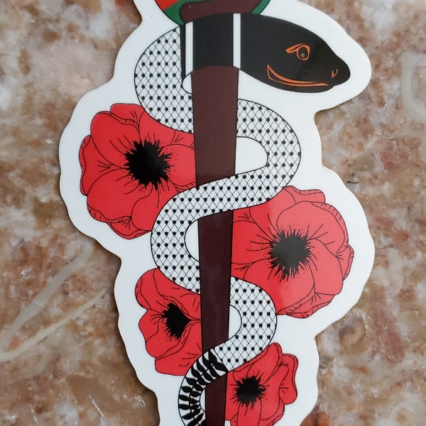 Support Palestinian Healthcare Heroes, Red Poppy, Keffiyeh, Medical Symbol