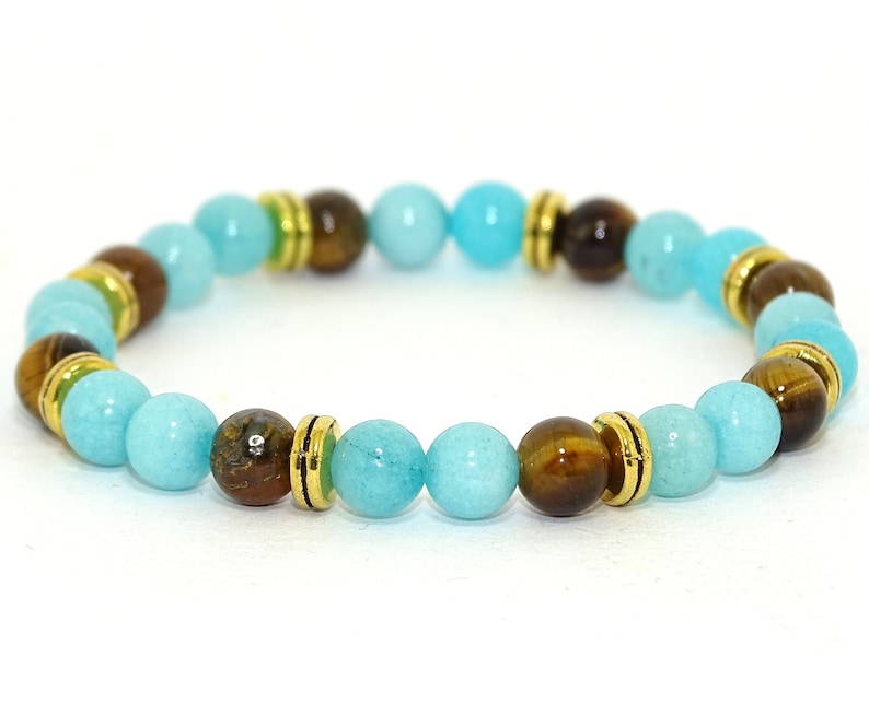 Men/'s Stone bracelet man woman gold Silver gold silver amazonite Tiger eye