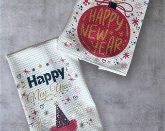 Happy New Year waffle weave towel set, New Year hostess gift, New Years decor, happy new year gifts, gift for her, gift for him, fun gifts
