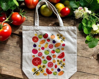 Tomato Canvas Tote Bag, Gardener Gift, Reusable Shopping Bag