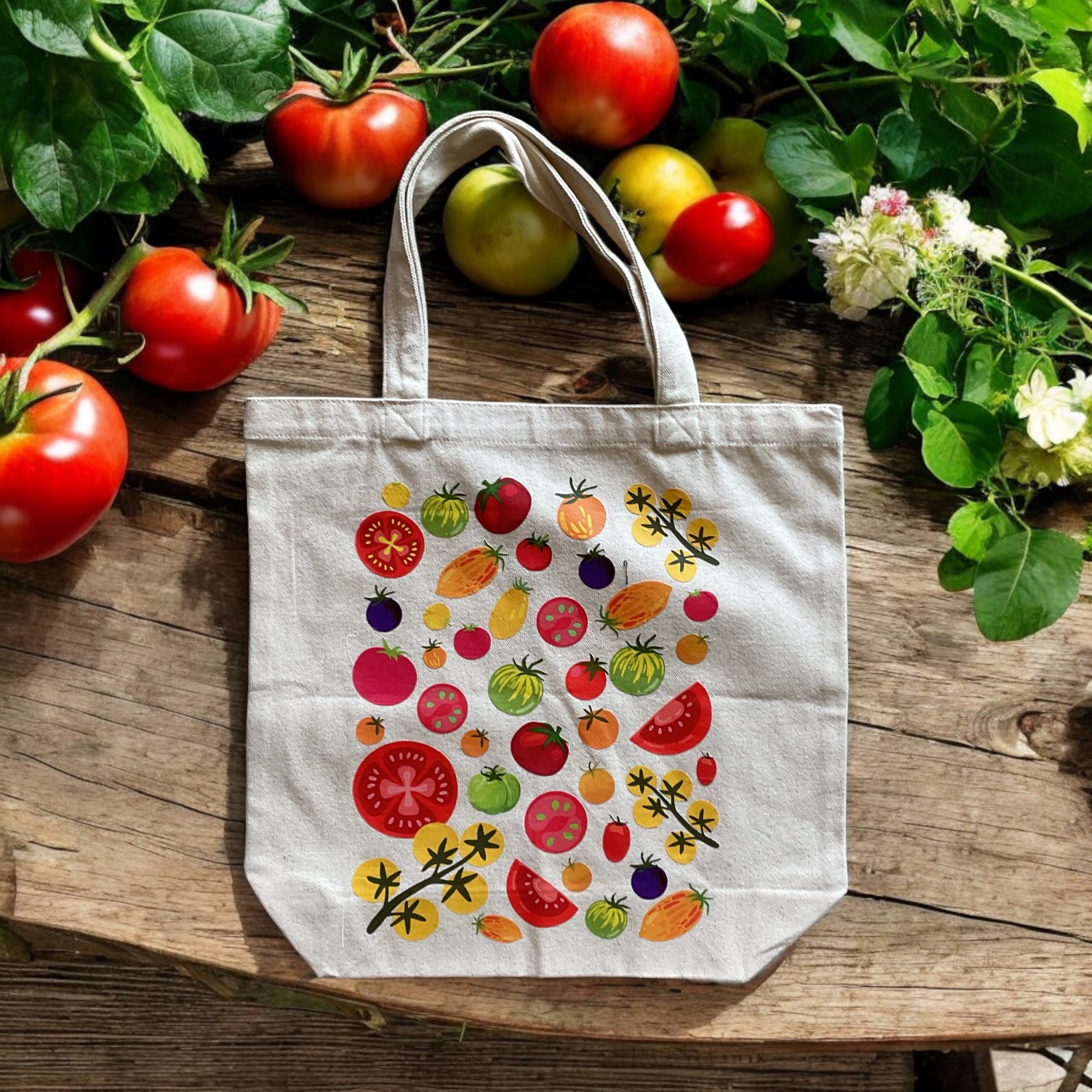 バッグ Tomato Canvas Hand Painted TomatoTote Bag with Red Straps
