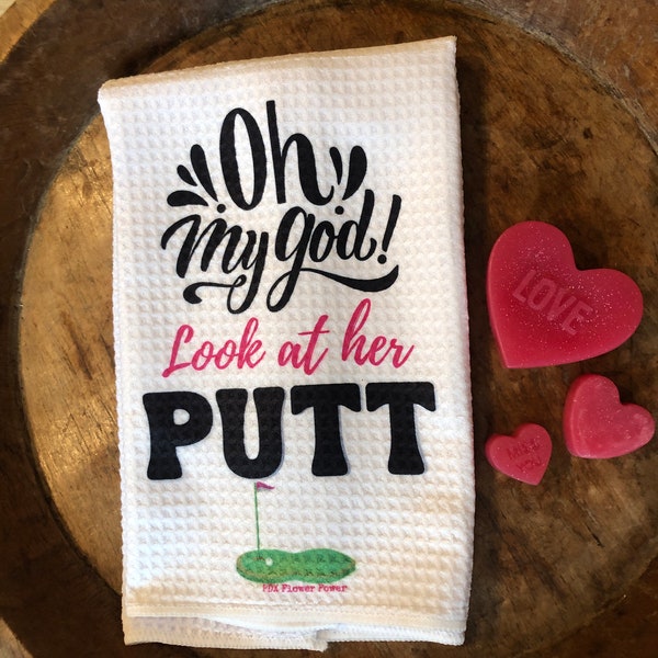 PDX Flower Power "OMG look at her PUTT" Golf towel & Soap Set, Funny golf Towel,