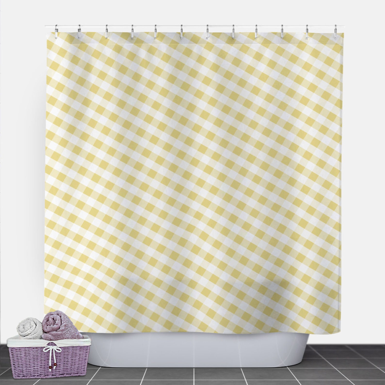 Yellow Gingham Shower Curtain Pattern White Yellow Gingham Etsy