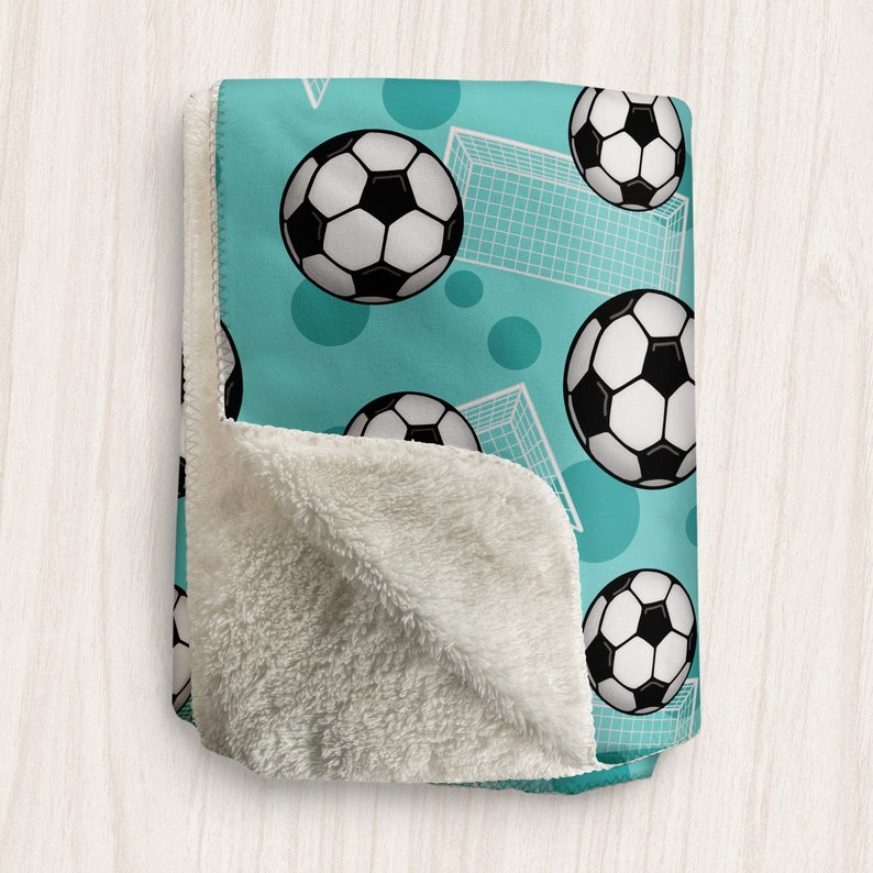 Teal Soccer Blanket Soccer Ball and Goal Pattern on Teal Etsy