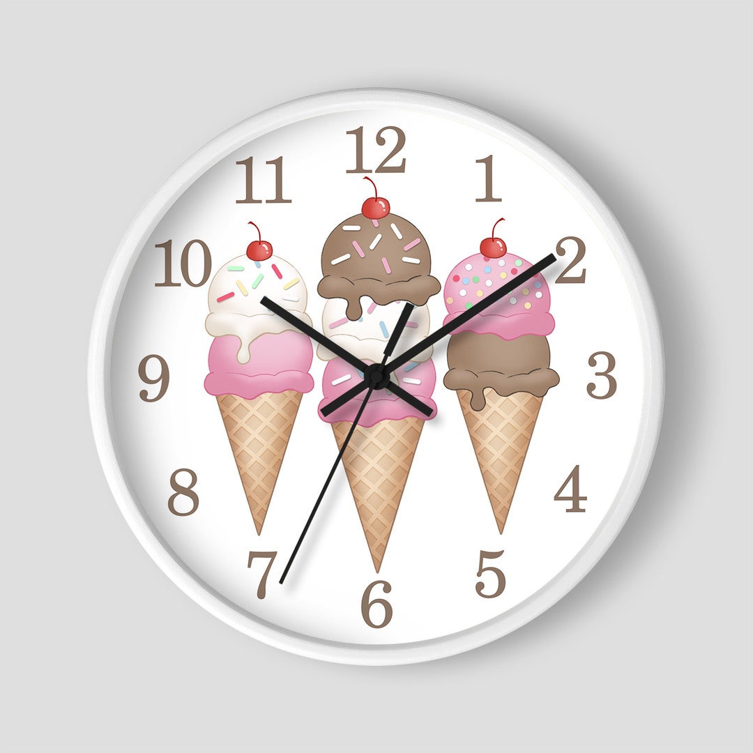Ice Cream Cones Wall Clock Chocolate Vanilla Strawberry Etsy