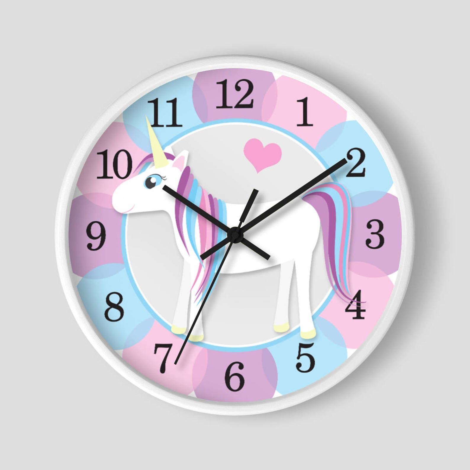 Happy Unicorn Wall Clock Cute Unicorn With Blue Pink and Etsy