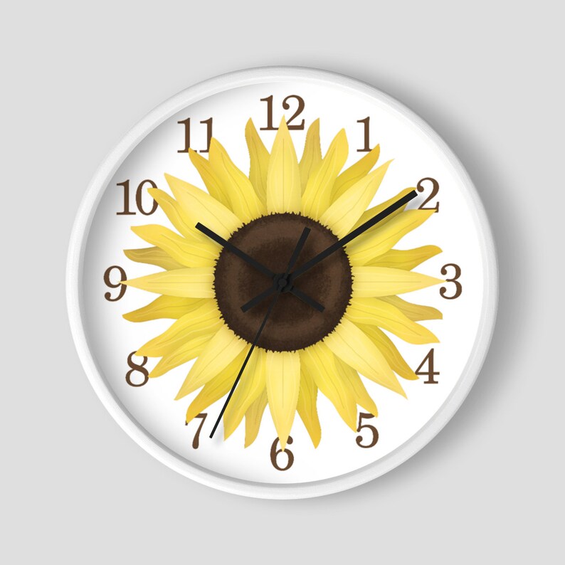 Sunflower Wall Clock Yellow Flower Clock Design With White Etsy