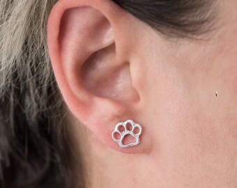 Paw print earrings, Silver paw print earrings studs, Dog mom gift, Small paw earrings, Sterling silver earrings animal, Dog earrings studs