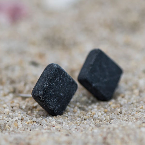 Gray stud earrings, dark gray stone earrings, nature stone earrings, outdoor lover gift, Unique marble earrings small, Cute everyday studs