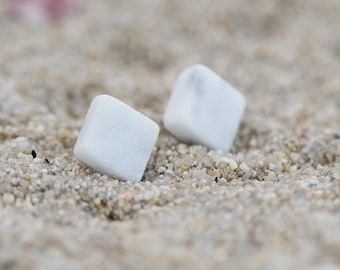 White stone marble earrings, Stud earrings small, stud earrings silver, Earrings for women unique, Unique gift for women earrings, Christmas