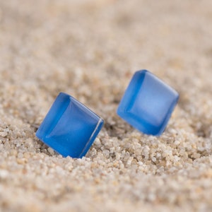 light blue earrings, everyday modern earrings, blue stud earrings, simple trendy stud earrings image 1