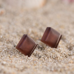 Brown glass earrings studs, Small gift stocking filler, Christmas gift, Gift under 20, minimalistic earrings for everyday image 2