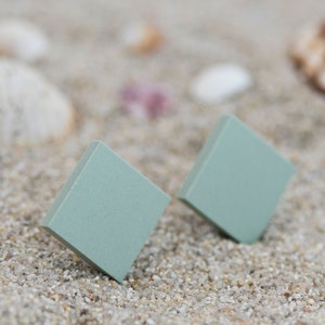 Mint green earrings studs, Green pastel stud earrings, Green matte earrings unique, Gift for friend, Sterling silver post earrings image 1