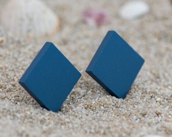 Blue earrings, Matte blue earrings, blue stud earrings, ceramic earrings, geometric earrings, minimal earrings