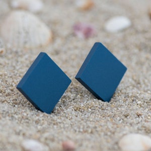 Blue earrings, Matte blue earrings, blue stud earrings, ceramic earrings, geometric earrings, minimal earrings image 1