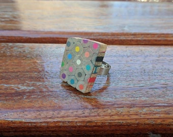 preschool teacher gift, teacher gift, Colorful ring, color pencil ring, wooden ring, upcycling ring, gift for her, pencil jewelry, unique,