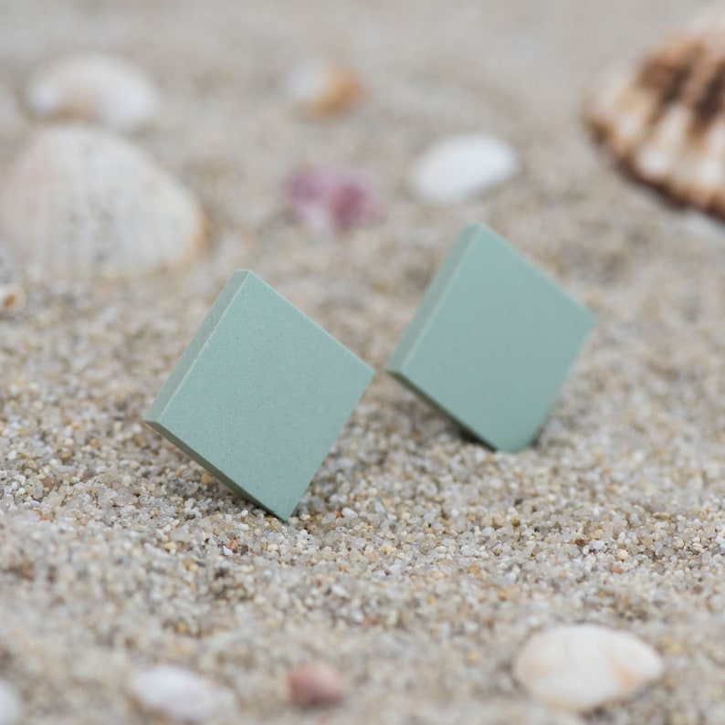 Mint green earrings studs, Green pastel stud earrings, Green matte earrings unique, Gift for friend, Sterling silver post earrings image 1